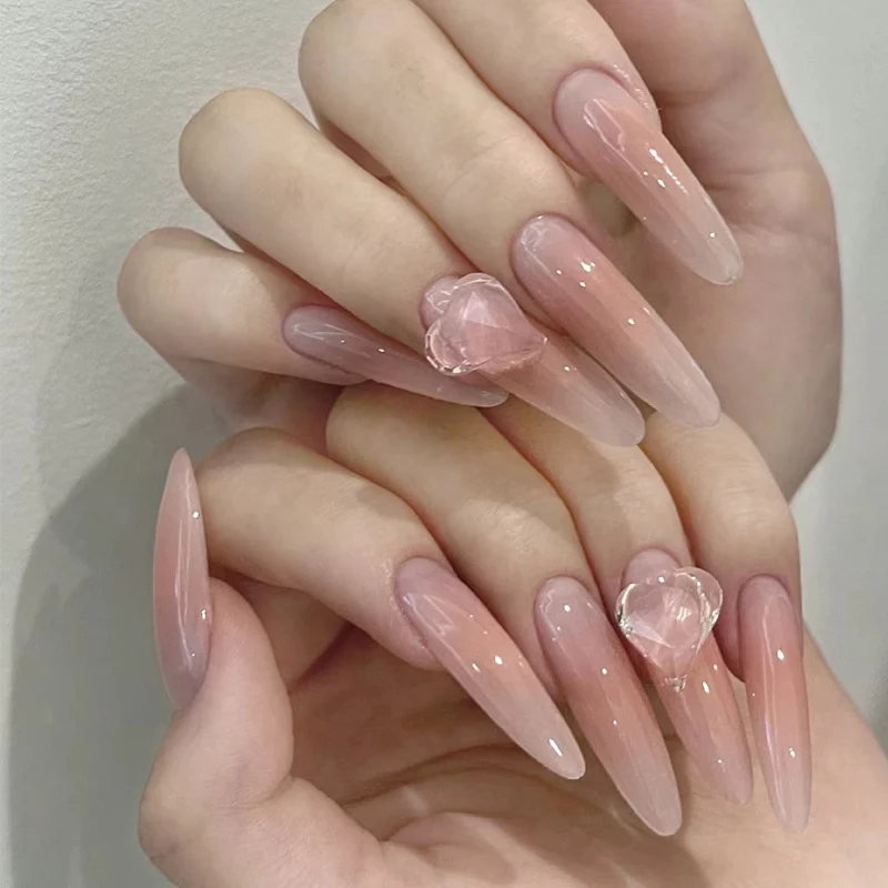 Elegant Ombre Stiletto Press-On Nails with Heart Accents Stornfield