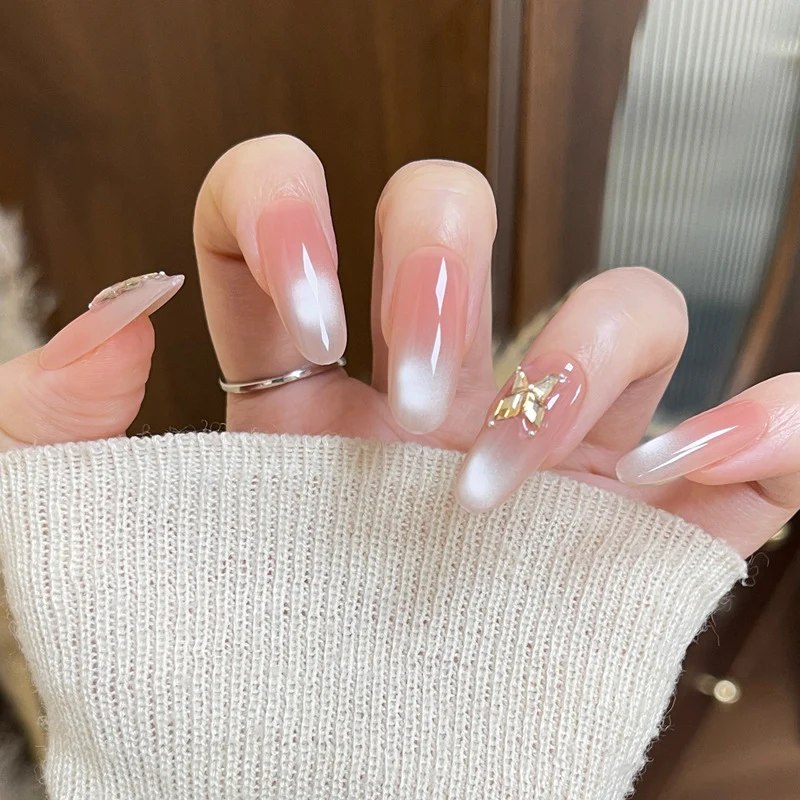 Elegant Ombre Press-On Nails with Floral Butterfly Accents Stornfield