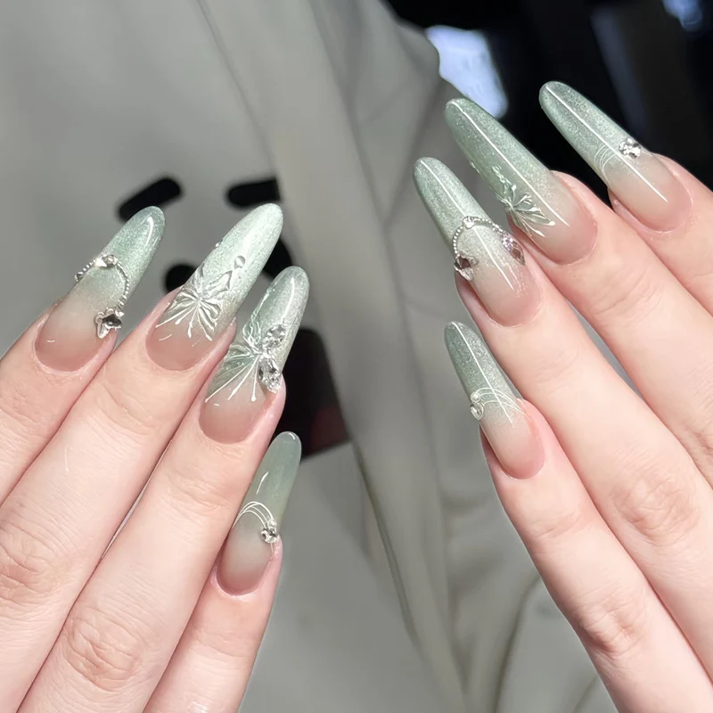 Elegant Long Stiletto Press-On Nails with Floral Embellishment Stornfield