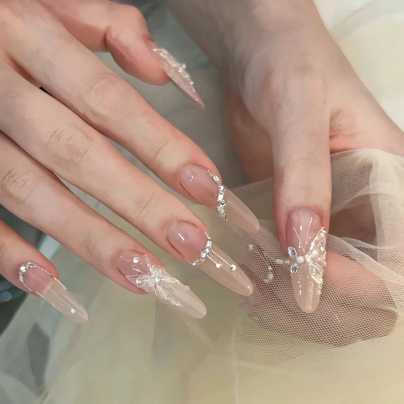 Elegant Long Press-On Nails Set with Artistic Tips Stornfield
