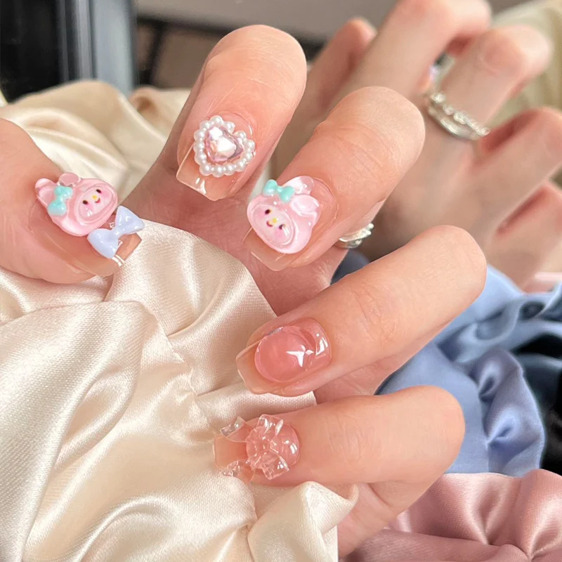 Elegant Long Press-On Nails Set with Artistic Tips Stornfield