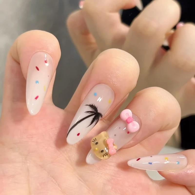 Elegant Long Press-On Nails Set with Artistic Tips Stornfield