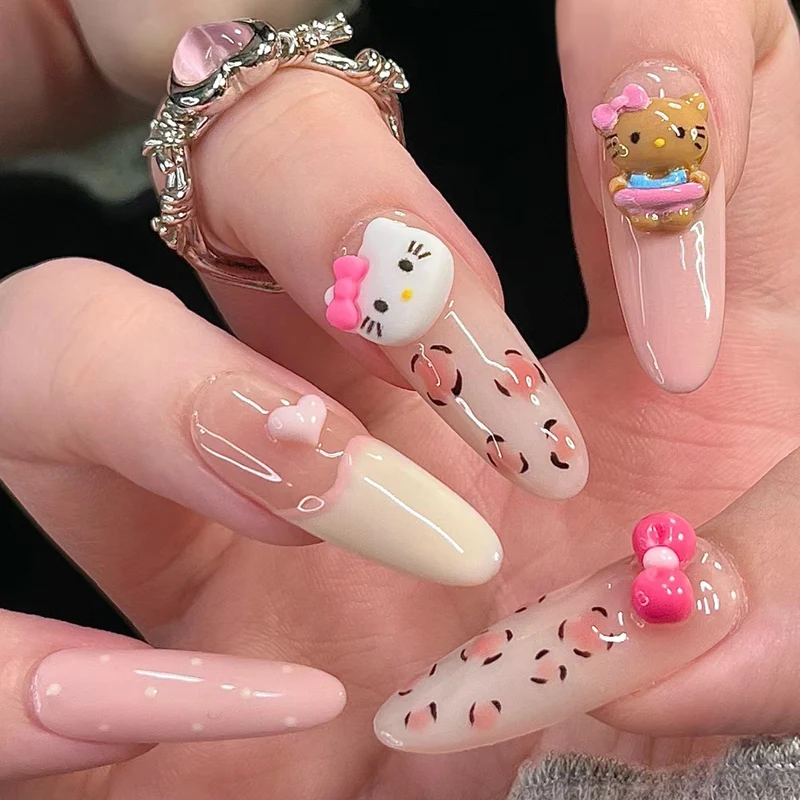 Elegant Long Press-On Nails Set with Artistic Tips Stornfield