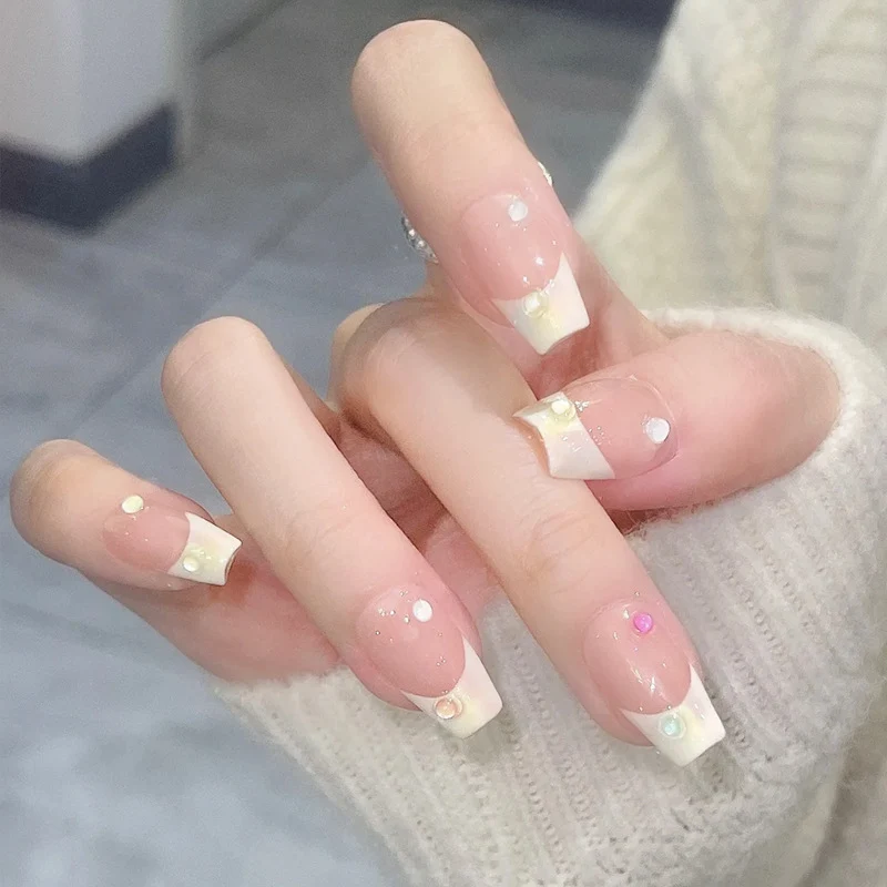 Elegant Long Press-On Nails Set with Artistic Tips Stornfield