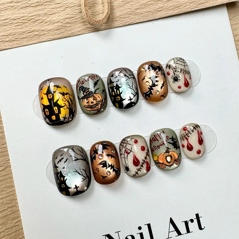 Elegant Long Press-On Nails Set with Artistic Tips Stornfield