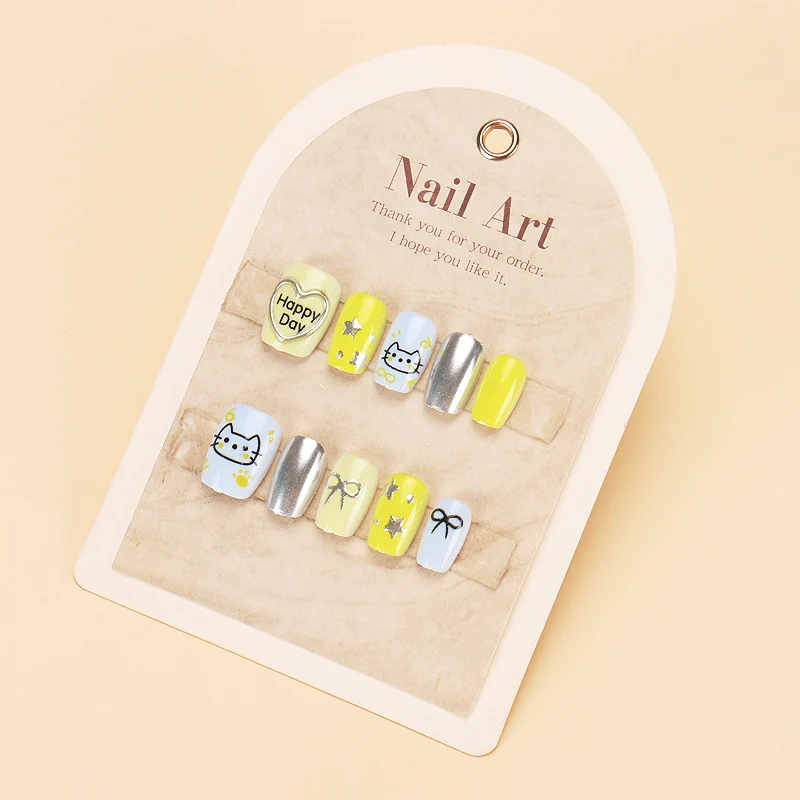 Elegant Long Press-On Nails Set with Artistic Tips Stornfield