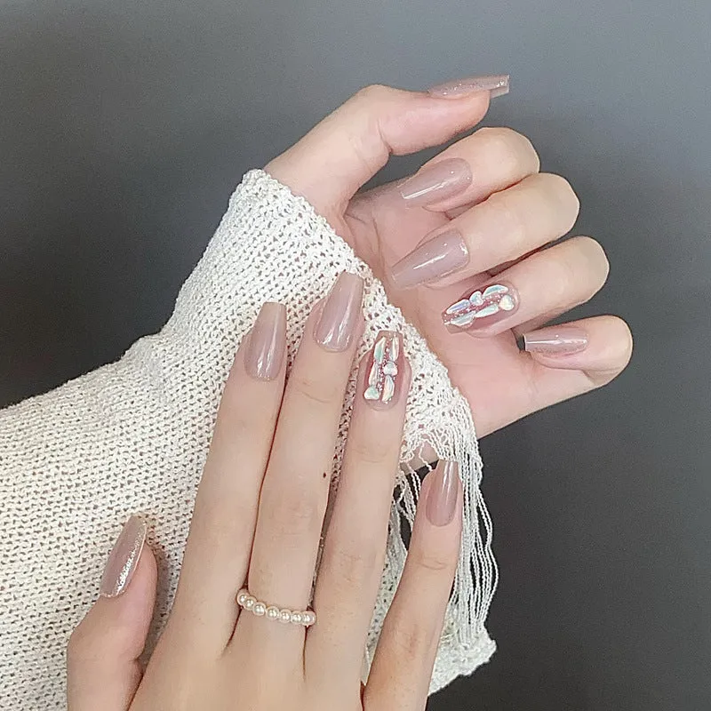 Elegant Long Press-On Nails Set with Artistic Tips Stornfield