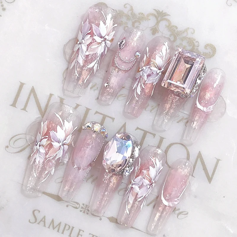 Elegant Long Press-On Nails Set with Artistic Tips Stornfield
