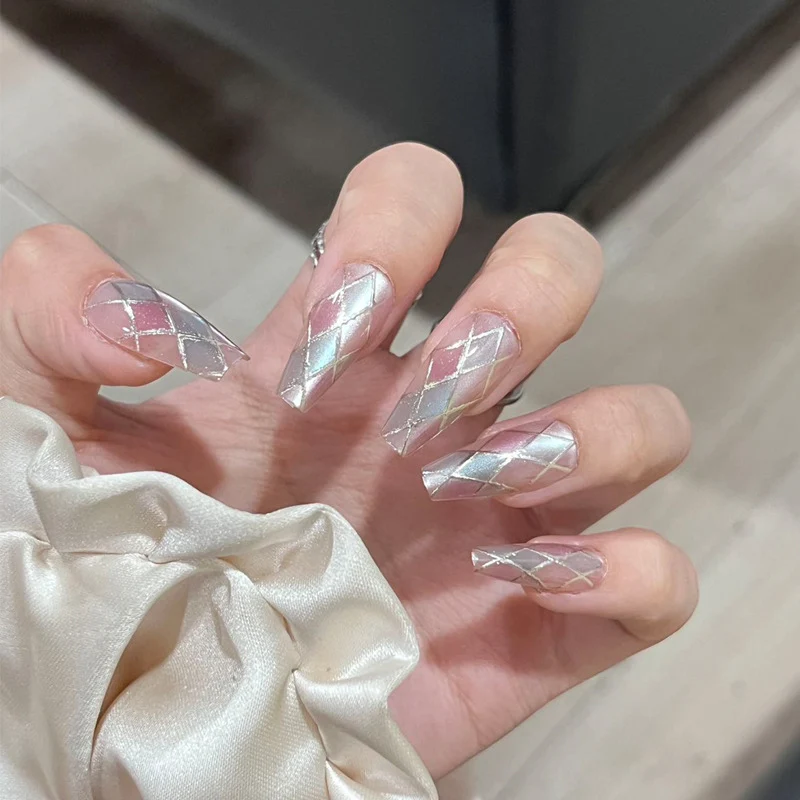 Elegant Long Press-On Nails Set with Artistic Tips Stornfield