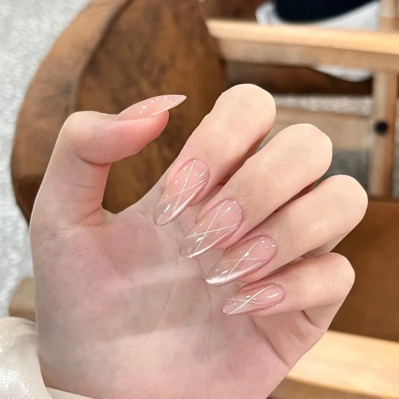 Elegant Long Press-On Nails Set with Artistic Tips Stornfield