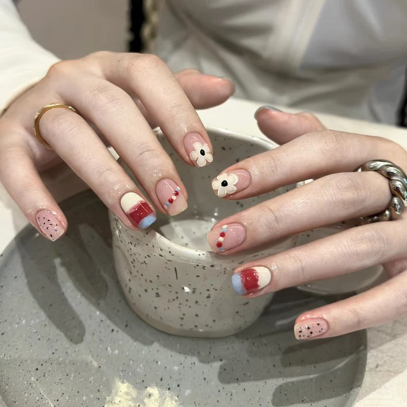 Elegant Long Press-On Nails Set with Artistic Tips Stornfield