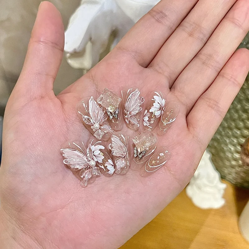 Elegant Long Press-On Nails Set with Artistic Tips Stornfield