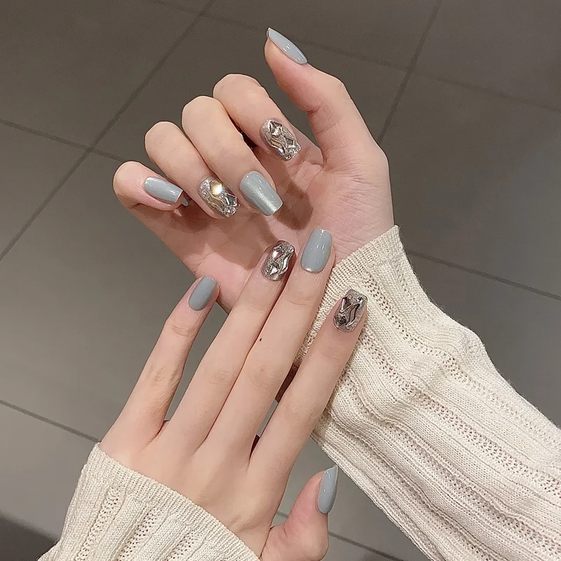 Elegant Long Press-On Nails Set with Artistic Tips Stornfield