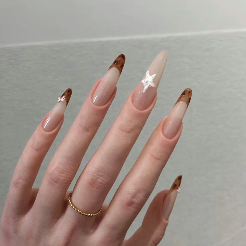 Elegant Long-Lasting Press-On Nails with Star Accents Stornfield