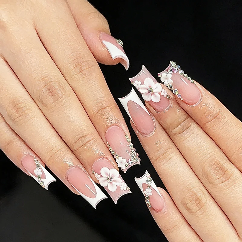 Floral Accent Long Gel Press-On Nails Stornfield