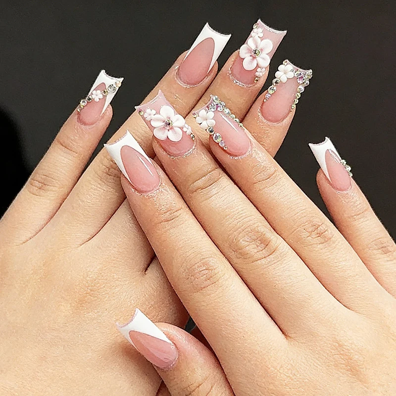 Floral Accent Long Gel Press-On Nails Stornfield