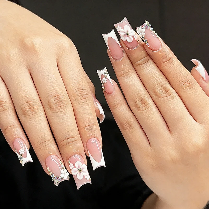 Floral Accent Long Gel Press-On Nails Stornfield