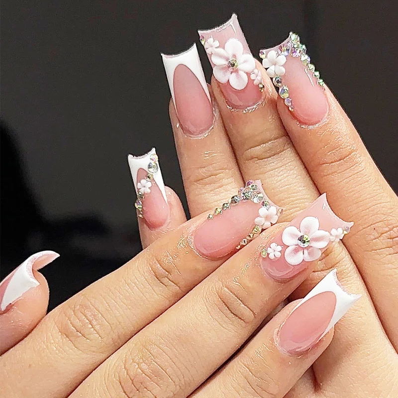 Floral Accent Long Gel Press-On Nails Stornfield