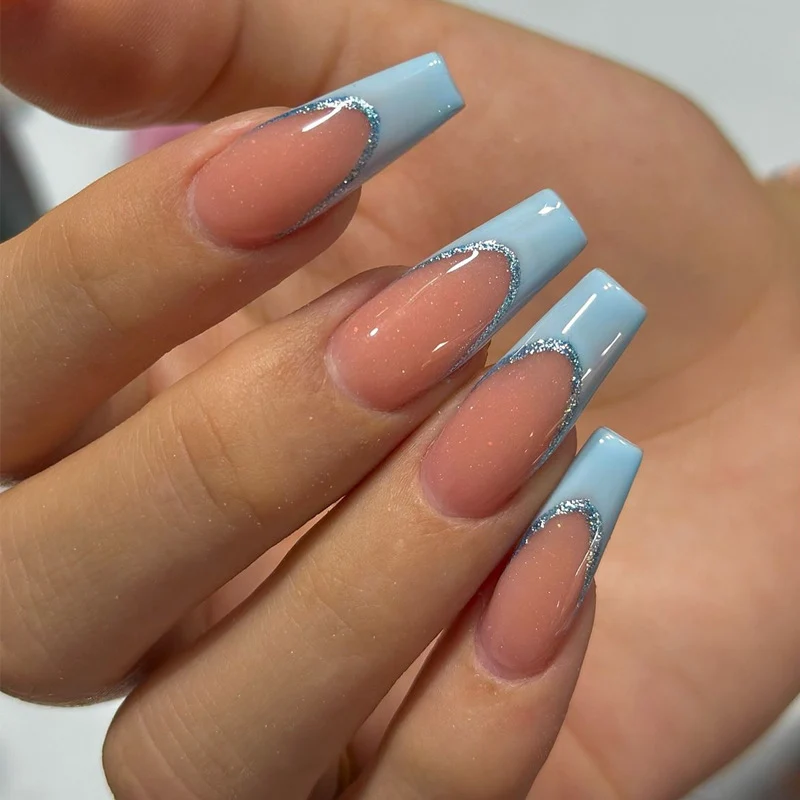 Elegant Two-Tone Press-On Nails with Glitter Accents Stornfield