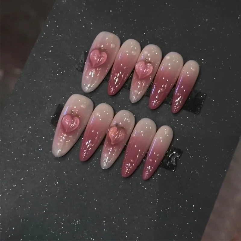 Elegant Stiletto Press-On Nails with Heart Accents Stornfield