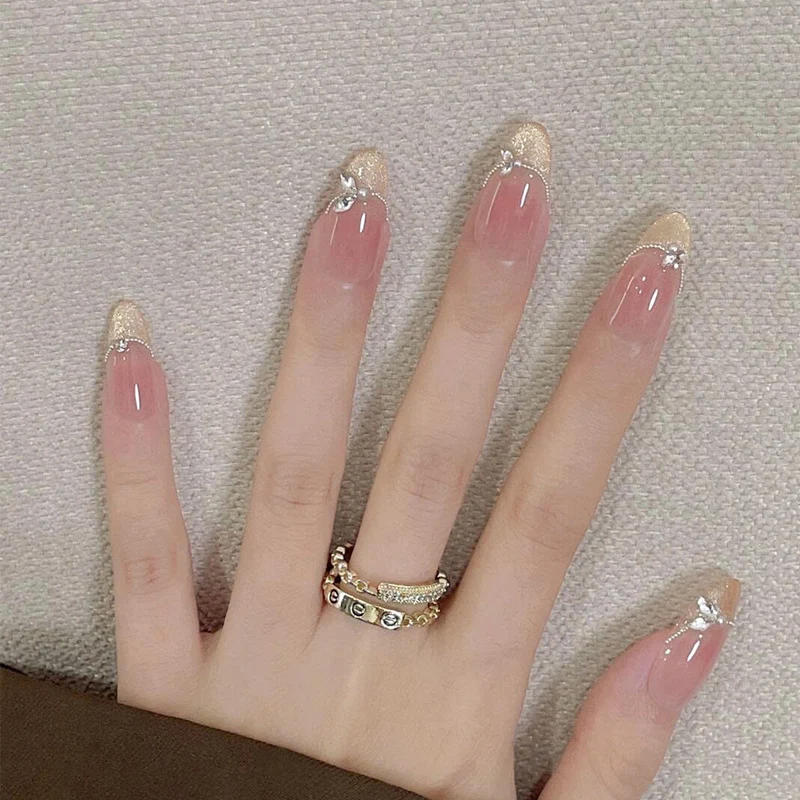Elegant Stiletto Press-On Nails with Gemstone Accents Stornfield