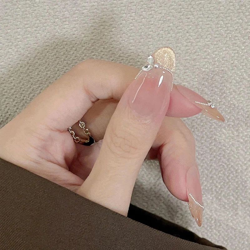 Elegant Stiletto Press-On Nails with Gemstone Accents Stornfield
