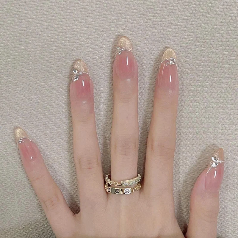 Elegant Stiletto Press-On Nails with Gemstone Accents Stornfield