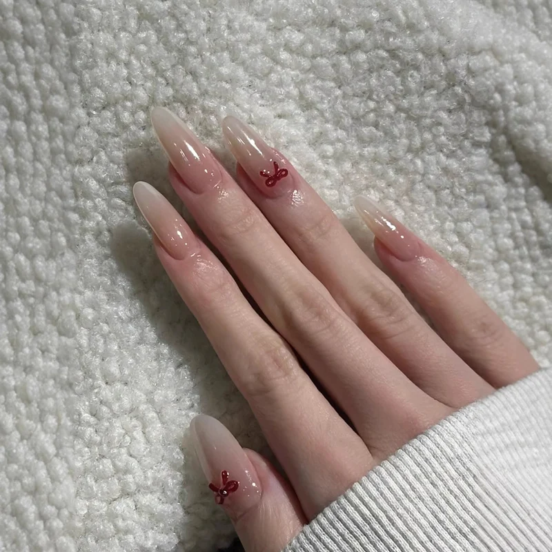 Elegant Stiletto Press-On Nails with Decorative Bow Accents Stornfield