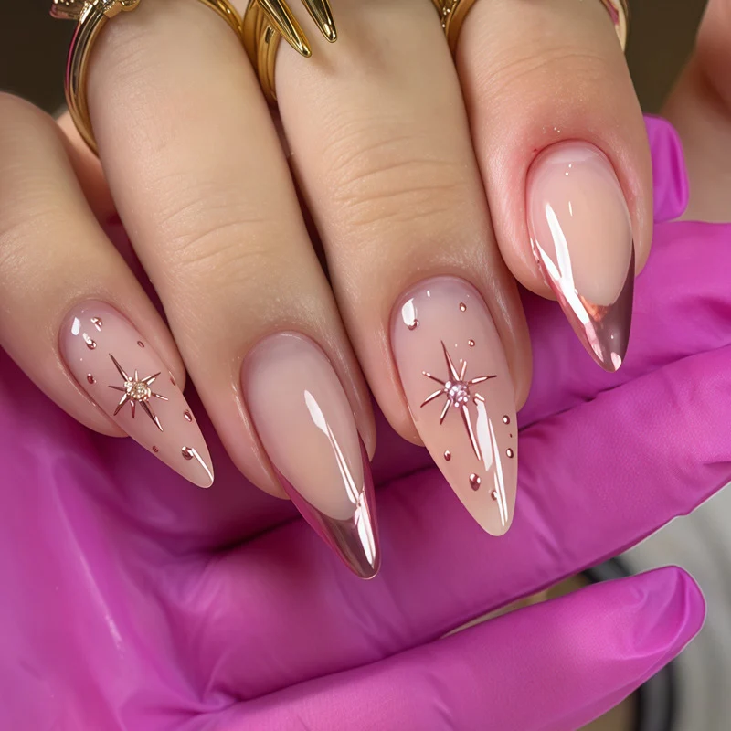 Elegant Stiletto Press-On Nail Set with Star Accents Stornfield