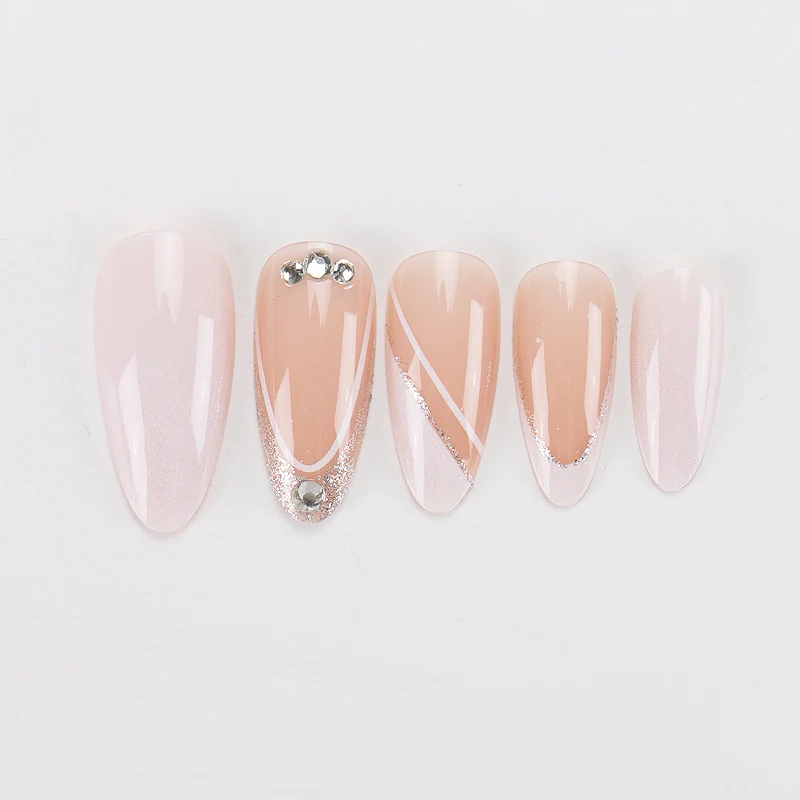 Elegant Stiletto Press-On Nail Set with Rhinestone Accents Stornfield
