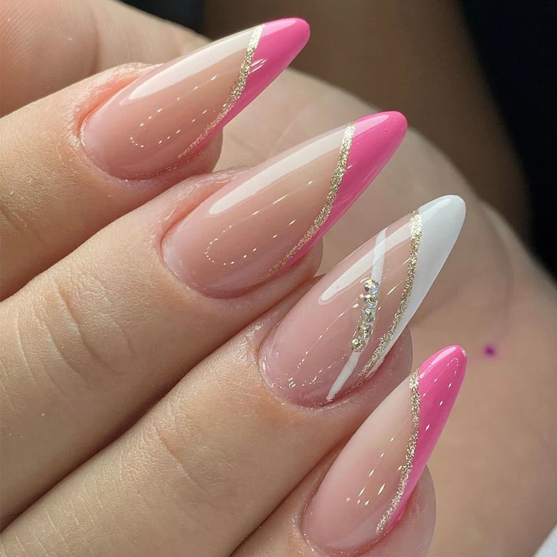 Elegant Stiletto Press-On Nail Set with Gold Accents Stornfield