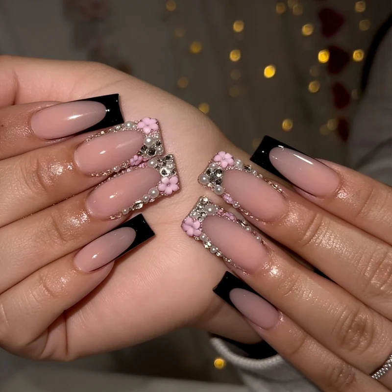 Elegant Stiletto Press-On Nail Art with Rhinestone Accents Stornfield
