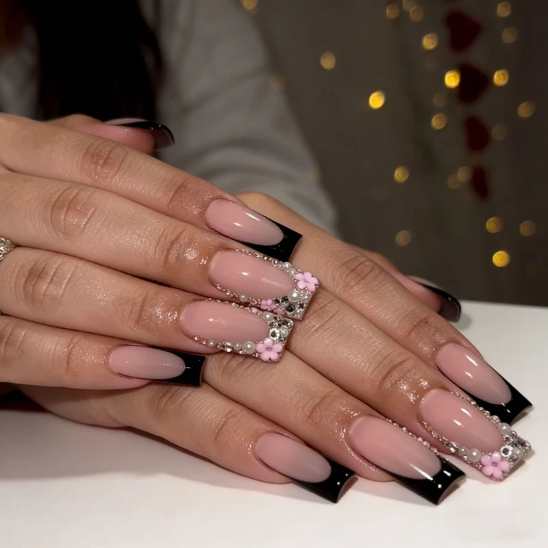 Elegant Stiletto Press-On Nail Art with Rhinestone Accents Stornfield