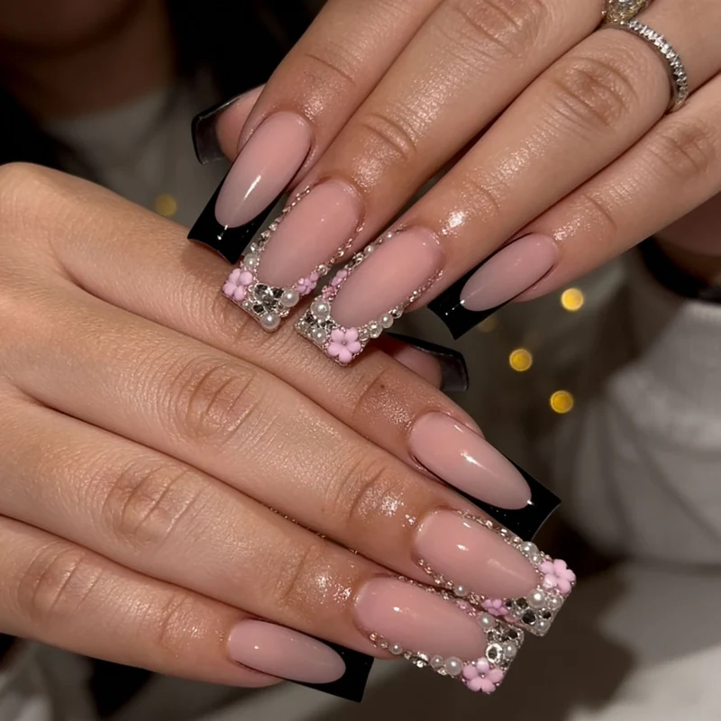 Elegant Stiletto Press-On Nail Art with Rhinestone Accents Stornfield