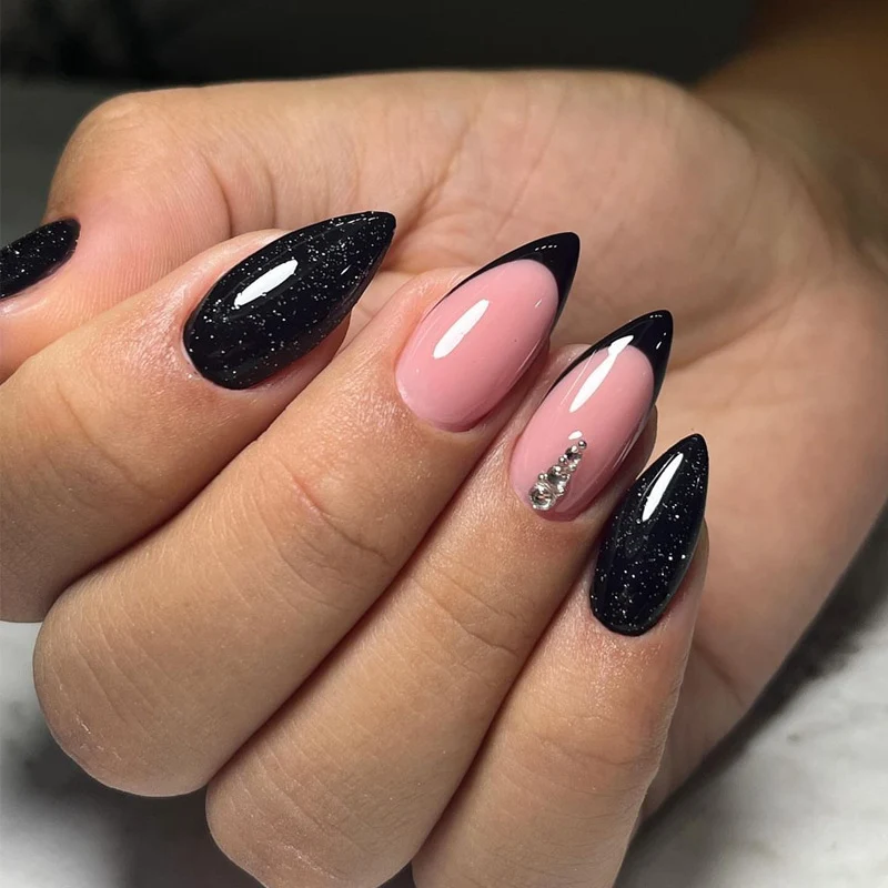 Elegant Stiletto Press-On Nail Art with Rhinestone Accents Stornfield
