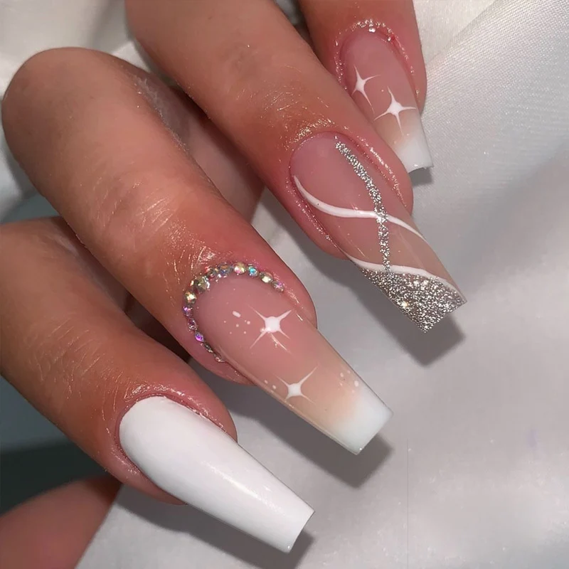 Elegant Stiletto Press-On Nail Art with Rhinestone Accents Stornfield