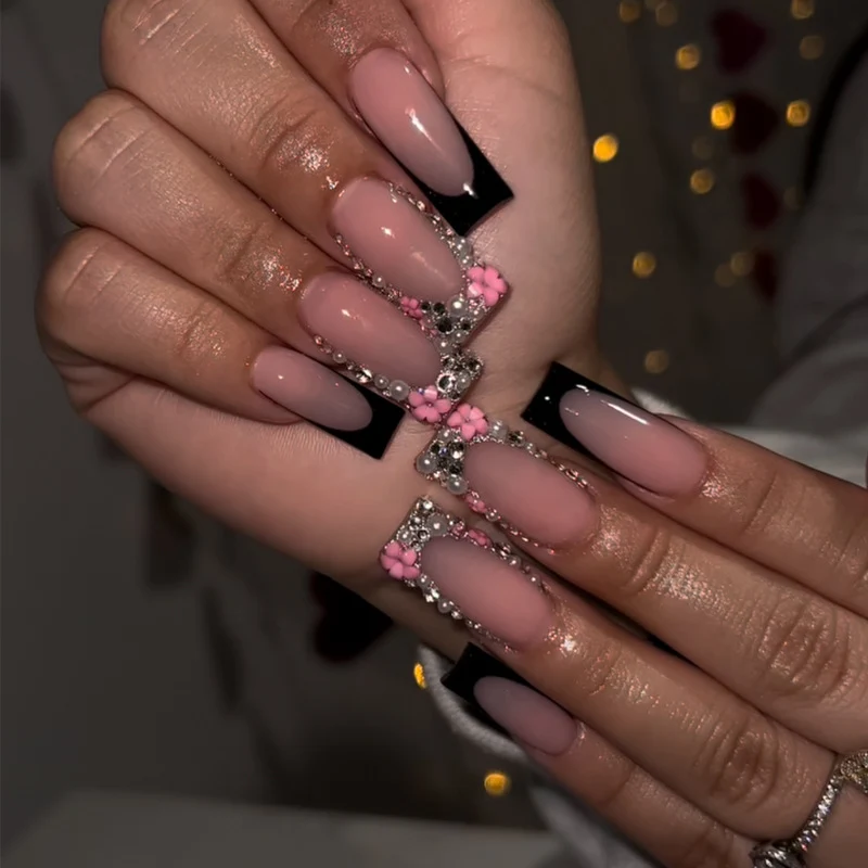 Elegant Stiletto Press-On Nail Art with Rhinestone Accents Stornfield