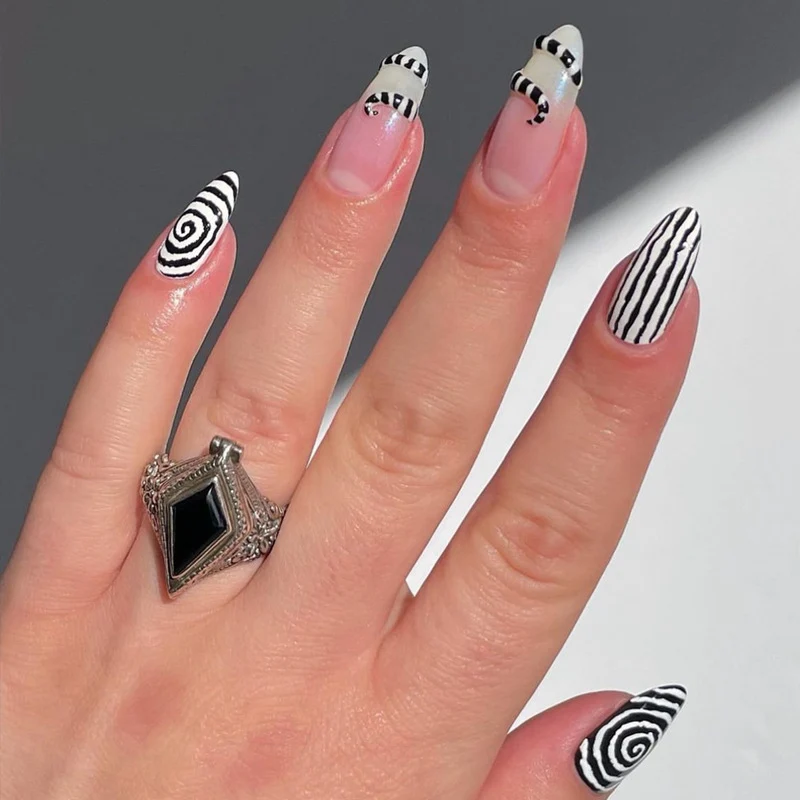 Elegant Stiletto Press-On Nail Art with Rhinestone Accents Stornfield