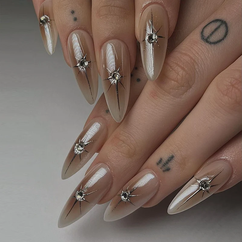 Elegant Stiletto Press-On Nail Art with Rhinestone Accents Stornfield