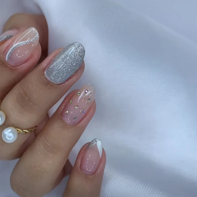 Elegant Stiletto Press-On Nail Art with Rhinestone Accents Stornfield