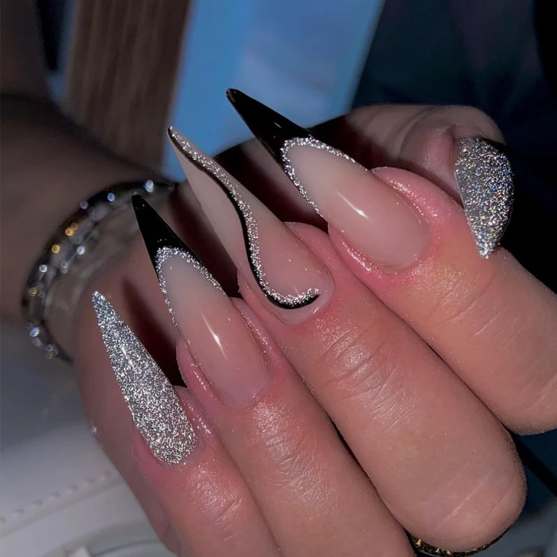 Elegant Stiletto Press-On Nail Art with Rhinestone Accents Stornfield