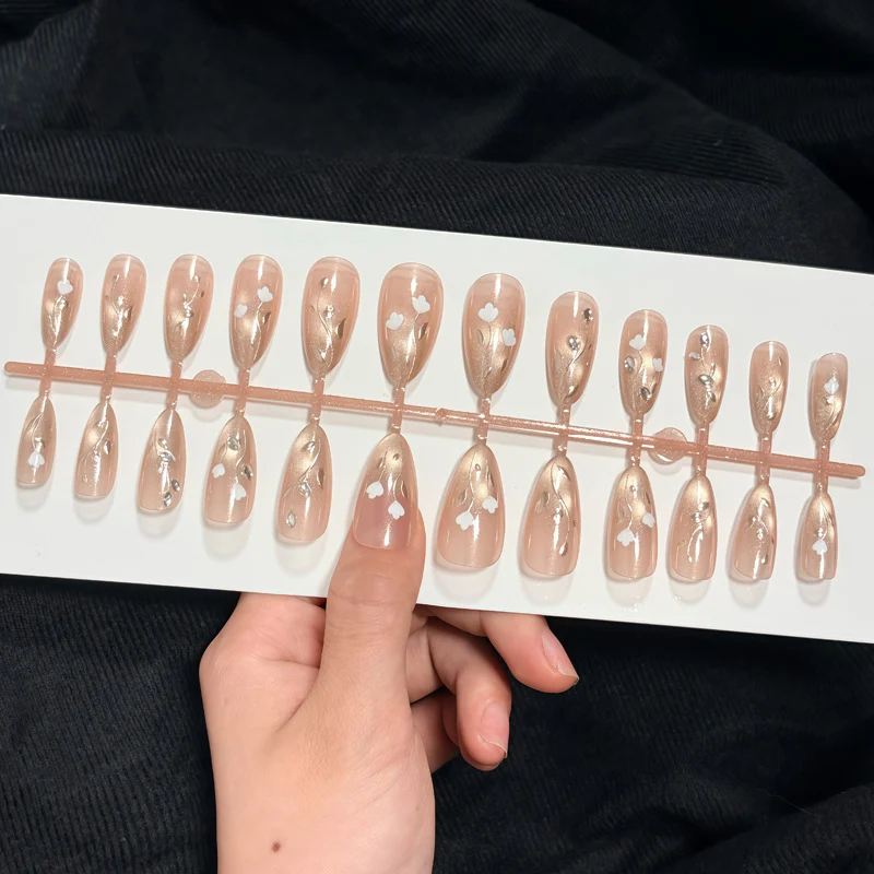 Elegant Stiletto Press-On Nail Art Set with Floral Accents Stornfield