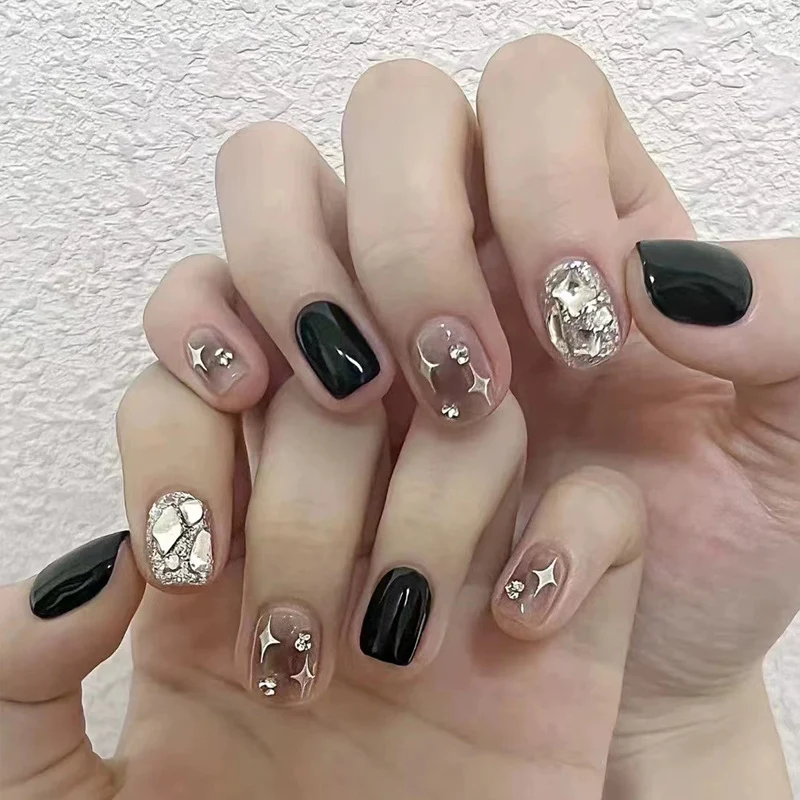 Press-On Nail Design Set with Artistic Holographic Elements Stornfield