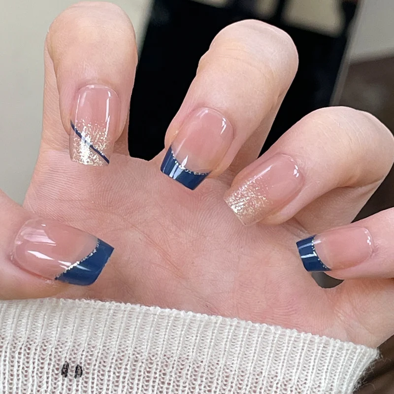 Premium Press-On Nail Set with Elegant Glitter and French Tips Stornfield