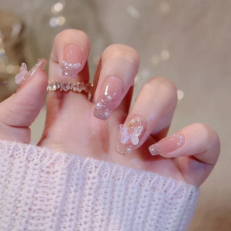 Premium Decorative Press-On Nail Set with Butterfly Accents Stornfield
