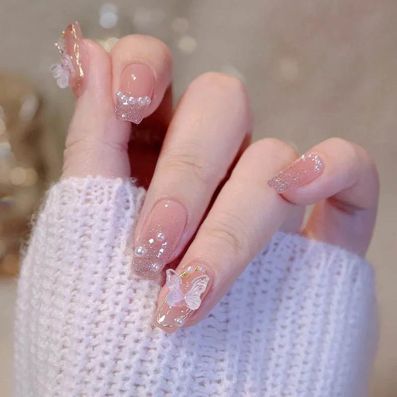 Premium Decorative Press-On Nail Set with Butterfly Accents Stornfield