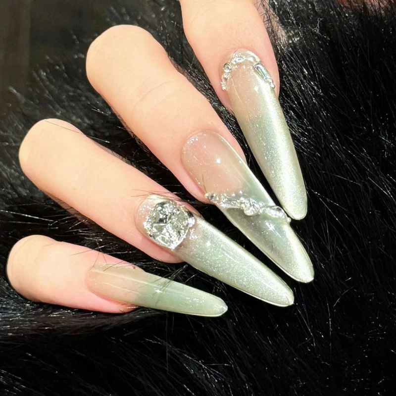 Premium Chic Press-On Nail Extensions with Gemstone Accents Stornfield