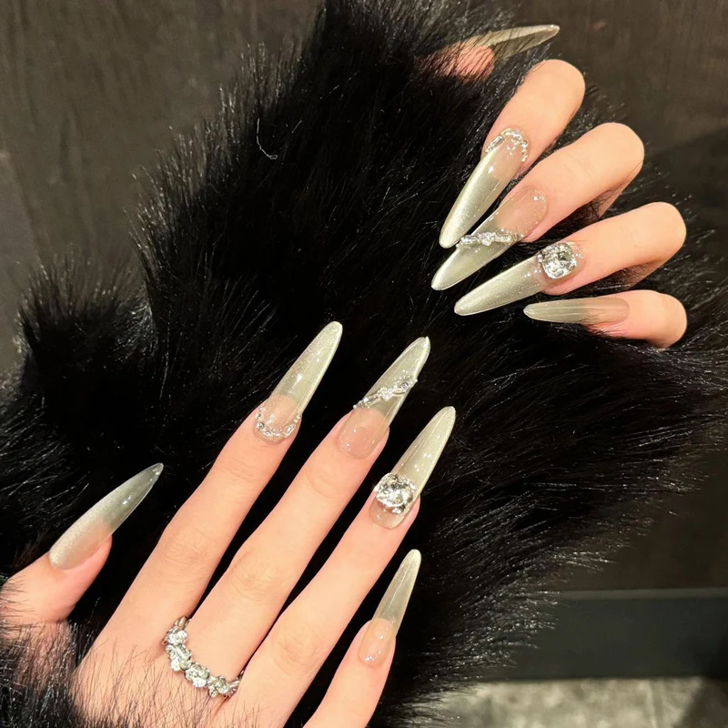 Premium Chic Press-On Nail Extensions with Gemstone Accents Stornfield