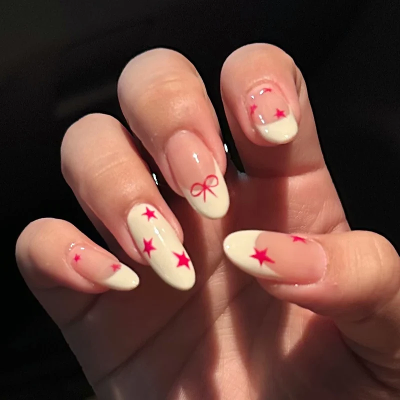 Premium Artistic Press-On Nail Set with Whimsical Star and Bow Designs Stornfield