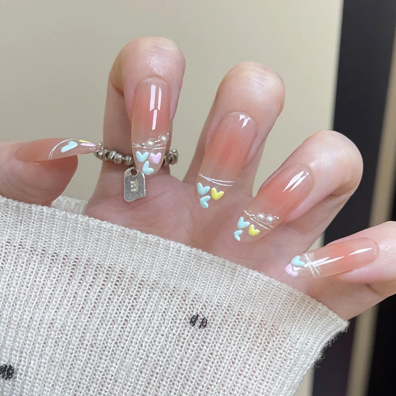 Heart-Themed Press-On Nail Set with Decorative Accent Stornfield